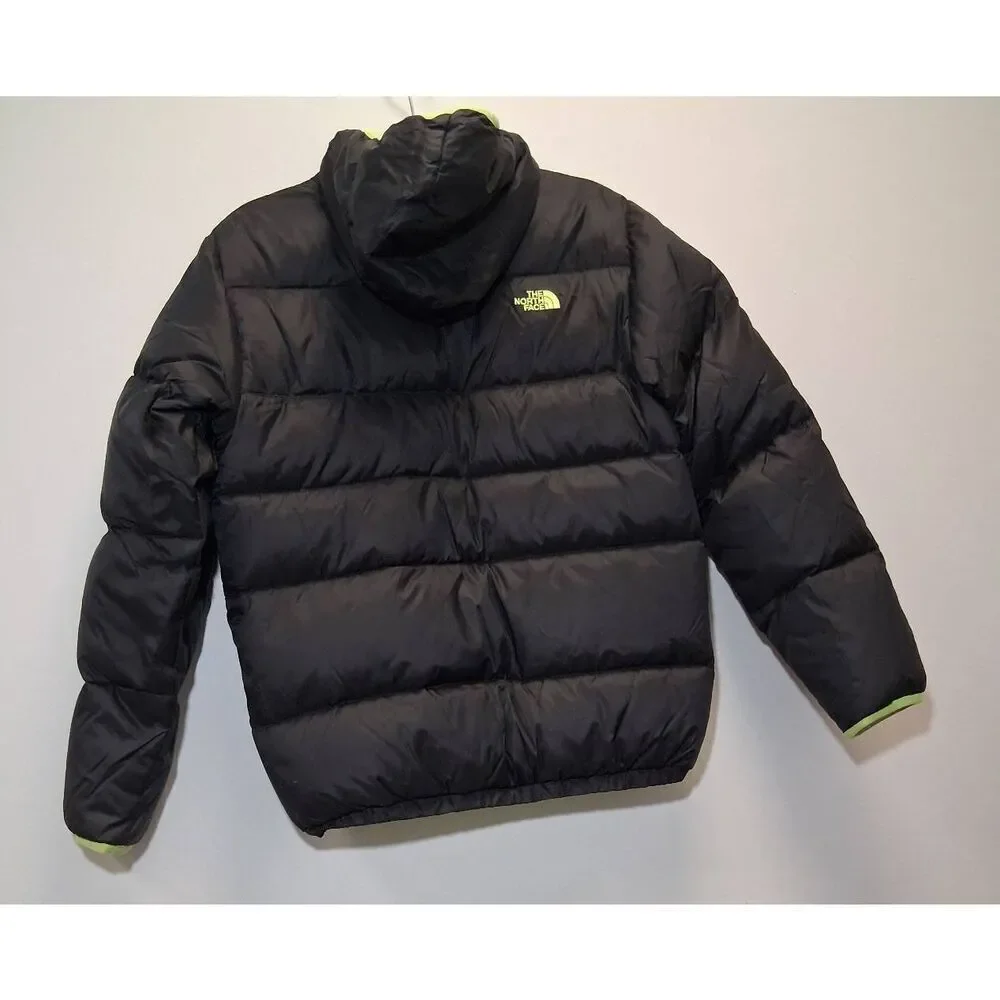 North face boys 18/20 down puffer jacket black green winter coat hoodie